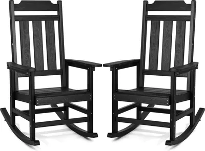 Produktbild von VEVOR 2 Stück Veranda-Schaukelstuhl, HIPS-Schaukelstuhl Terrassen-Schaukelstuhl mit hoher Rückenlehne und glatten Armlehnen, trägt bis zu 180 kg, für Garten, Balkon, Veranda, schwarz