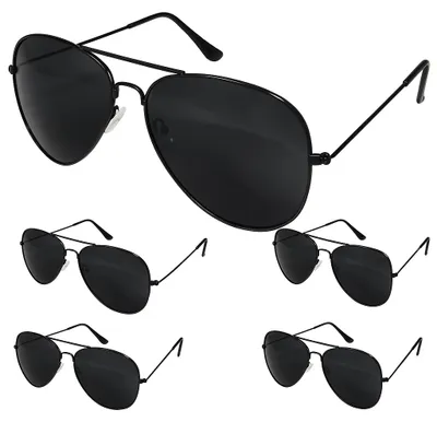 Produktbild von 5er Set Pilotenbrillen Schwarz - Coole Deko-Brillen für Fasching, JGA, Mottoparty, Festival & Karneval Partybrillen