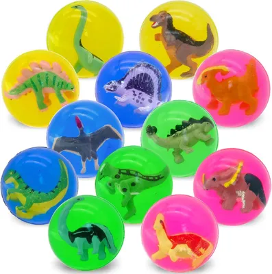 Productafbeelding van Flummis voor kinderen - Set van 12 - 42 mm - Grote dinosaurus - Springballen en kinderverjaardag - Rubberen ballen