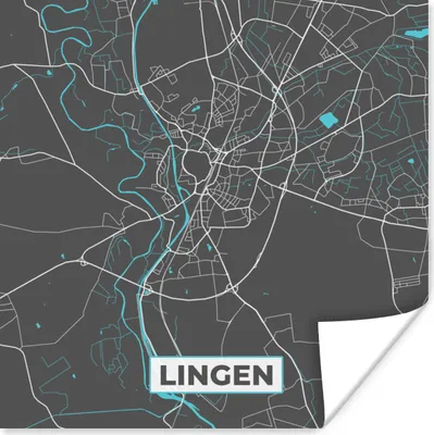 Produktbild von MuchoWow® Poster Karte - Lingen - Blau - Stadtplan - Deutschland 75x75 cm - Wand Dekoration