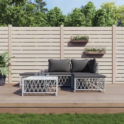 Produktbild von Möbel 5-tlg. Garten-Lounge-Set mit Kissen Weiß Stahl - Terrassenmöbel 3186850