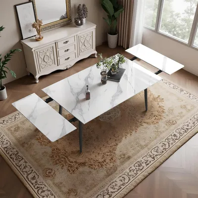 Produktbild von Ausziehbarer Esstisch Marmor-Effekt Weiß 160-240 cm Sinterstein