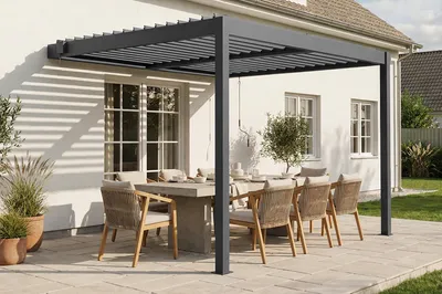 Produktbild von PIANA 3x2,5m Anlehn-Bioklima-Pergola aus anthrazitgrauem Aluminium