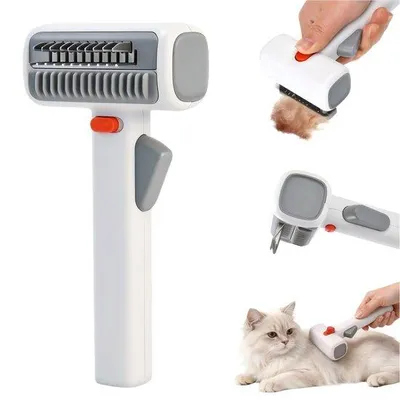 Produktbild von LTFIOON 2-in-1 Bürste zum Entwirren und Enthaaren für Katzen und Hunde – Tierfellpflegebürste mit Ein-Knopf-Selbstreinigungsfunktion