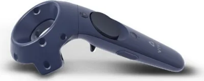 A blue HTC Vive VR controller is shown on a white background.