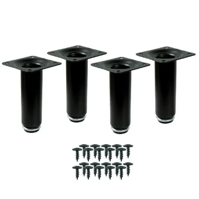 Produktbild von Schwarze runde Möbelbeine mit Verstellung für Kommode, Schrank 10 cm, Set mit Schrauben, 4 Stück