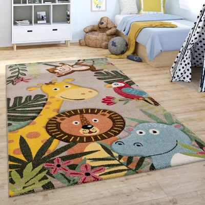 Produktbild von Kinderteppich Teppich Kinderzimmer Junge Mädchen Modern Tier Dschungel Beige Grösse 200x290 cm