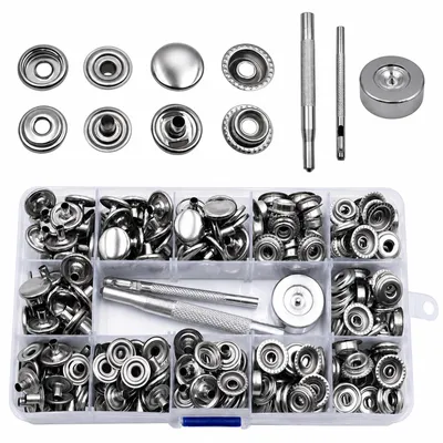 Druckknopf-Set, silber, 10 Stück, 15 mm