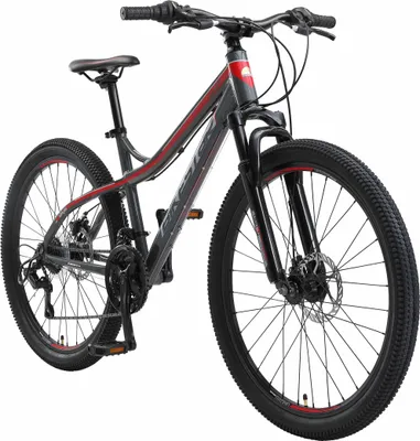 Produktbild von BIKESTAR Hardtail Aluminium Mountainbike 26 Zoll, 21 Gang Shimano Schaltung mit Scheibenbremse | 16 Zoll Rahmen MTB Erwachsenen- und Jugendfahrrad | Grau & Rot