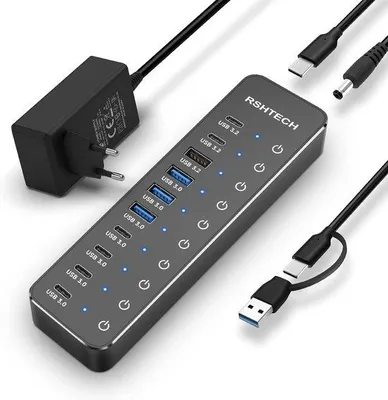 Obrázok produktu pre USB rozbočovač s napájaním – Viacero USB portov – USB adaptér – Nabíjanie a prenos dát – Pre notebooky a počítače – Do kancelárie – Príslušenstvo – Univerzálny