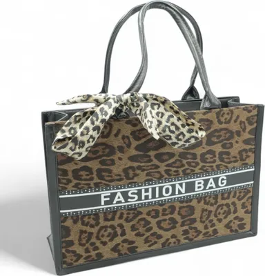 Produktbild von Leoparden Damen Handtasche mit Schal – Stylische Fashion Bag in Animal Print Braun