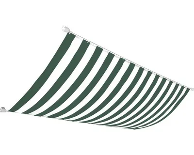 A striped awning or balcony screen is shown suspended against a white background.