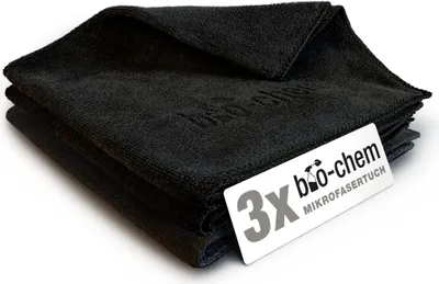 Produktbild von bio-chem Mikrofasertuch schwarz – 3 Stück –  fusselfreie Reinigungstücher & Putztücher für Auto, Fenster & Haushalt – saugstarke Microfaser Putztücher, Putztlappen & Allzwecktücher