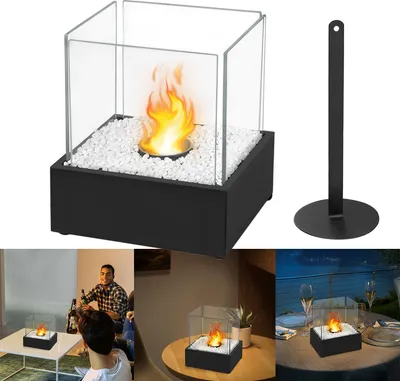 Produktbild von XINZI Tischkamin - Edelstahl,  24.5 cm Ethanol Feuerstelle, für den Innen- und Außen, inkl. Steine, Glaskamin, Glasfeuer, Tisch-Dekofeuer,