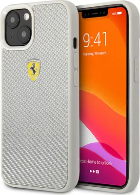 Immagine prodotto di Ferrari iPhone 13 e 14 Custodia rigida - Logo in metallo - Argento