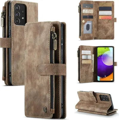 Immagine prodotto di Custodia Galaxy A52, custodia in Finto cuoio con cerniera, chiusura magnetica, tasca per carte, supporto, portafoglio, custodia protettiva per Samsung Galaxy A52 5G/4G Marrone