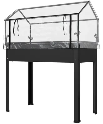 Productafbeelding van Outsunny verhoogde plantenbak met afdekking, zwarte plantenbak voor kruiden met afvoergaten