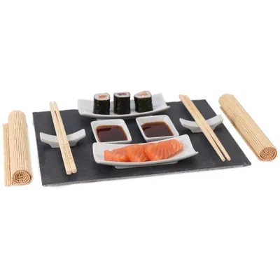 Image de Service à sushis 11 pièces Excellent Houseware, ardoise/porcelaine, 30 x 24 cm, gris/blanc