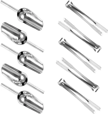 Immagine prodotto di Candybar: Set di pinze e cucchiai in acciaio inossidabile per dolci - 5 pinze mini per servire e 5 cucchiai - Utensili in acciaio inossidabile per dolci, ideali per matrimoni