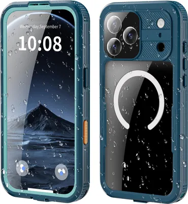 Immagine prodotto di Custodia protettiva impermeabile per iPhone 17 Pro Max, protezione dello schermo, adatta per Magsafe, custodia per cellulare subacquea full-body blu