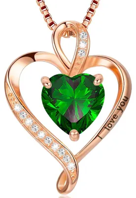 Produktbild von Herz Kette Damen 925 Silber "I love you" Gravur mit Geburtsstein und Geschenkbox Roségold