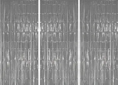 Produktbild von 3x Lametta Vorhang - silber - 91x244 cm