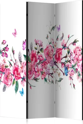 Image de Nouveauté Paravent décoratif Séparateur de pièce Cloison Paravent photo Paravent espagnol XXL FLEURS PAPILLONS 135x172 cm p-B-0042-z-b