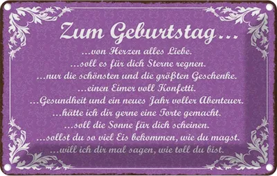 Produktbild von vianmo Blechschild 12x18 cm zum Geburtstag alles Liebe Dekoration Spruch Zitat