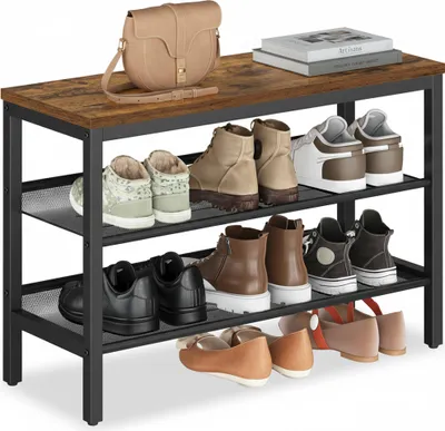Produktbild von VASAGLE Schuhbank mit 3 Ebenen, Schuhregal, Schuhablage, einteiliges Design, mit erhöhten Kanten, Industrie-Stil, einfache Montage