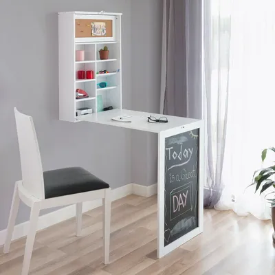 Produktbild von InnovaGoods - Wandtisch Woldy, Klappbar, Vielseitig Nutzbar, Inkl. Tafel und Pinnwand, Einfache Montage, Weiß, 80x50x18 cm, Holz