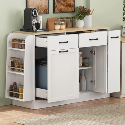Produktbild von Merax Kommode Sideboard mit Schubladen und Abfallfach, Buffetschrank mit Gewürzregal, Stauraum, Kücheninsel für Esszimmer, Wohnzimmer, Küche, Weiß