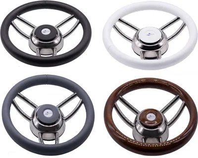 Produktbild von Edelstahl Steuerrad de luxe 350 mm, Mahagoni, Schwarz, Weiß, Grau Farbe: Schwarz