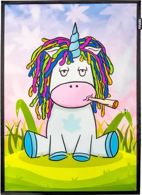 Produktbild von PSYWORK Schwarzlicht Stoffposter Neon "Unicorn Weed Joint", 50x70cm