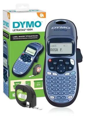 Produktbild von DYMO LetraTag LT-100H Beschriftungsgerät Handgerät | Tragbares Etikettiergerät mit ABC Tastatur | blau | Ideal fürs Büro oder zu Hause, ABC, 160 x 160 DPI, 6,8 mm/sek, Schwarz, Blau
