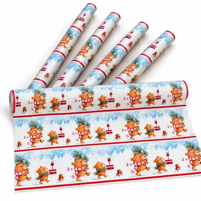 Image de Papier cadeau « Ours de Noël », papier cadeau pour Noël - 2 mètres x 70 cm - 5 rouleaux