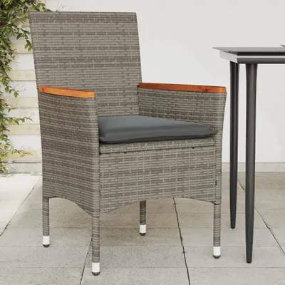 Produktbild von Design Gartenstühle mit Kissen 2 Stk. Grau Poly Rattan, Gartenstühle 2024 Neu