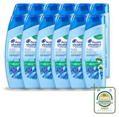 Image de 12 flacons de shampooing antipelliculaire Head & Shoulders Pure Intense, effet rafraîchissant, 250 ml - Pack économique - 12 pièces