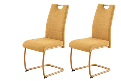 Produktbild von Hela Tische, 2er Set Freischwinger Esszimmerstuhl Florenz, Bezug Webstoff Gelb+passende Gestellfarbe, ergonomische Lehne mit Griff, 120kg belastbar