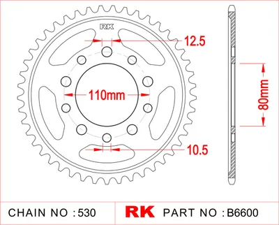 Image de RK 6600 Kettenrad für Hinda CBR 600, CBR 1000, CBX 500, VF 500 C Magna, VF 1000, Triumph Adventurer, Super III Daytona, Dayton, Legens, Speed Triple, Sprint Trident und Thunderbird 900