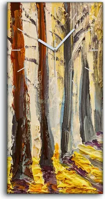 Produktbild von Wohnzimmer-Bild Leinwand Uhr Geräuschlos Kunstdruck 30x60 Ölgemälde Wald Bäume - weiße Hände