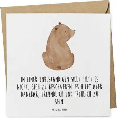 Produktbild von Mr. & Mrs. Panda Klappkarte Bär Schulterblick - Weiß - Geschenk, Selbstachtung, doppelkarte, Glückwunschkarte, Motivation, Bärenliebe, Grußkarte, Teddy, anlasskarte