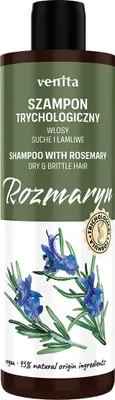 A bottle of Venita shampoo with rosemary for dry and brittle hair.