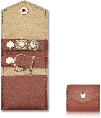 Produktbild von Famanu Schmuckbox Klein Faltbare Schmuck Organizer Tasche Tragbare Schmucktasche für Reisen, Schmuckaufbewahrung Braun