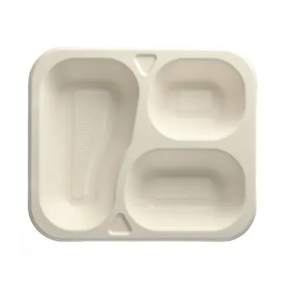 Produktbild von Papstar Siegelschalen aus Zuckerrohr, 3-geteilt 21,2 x 25 cm weiß 6 x 100 Stück