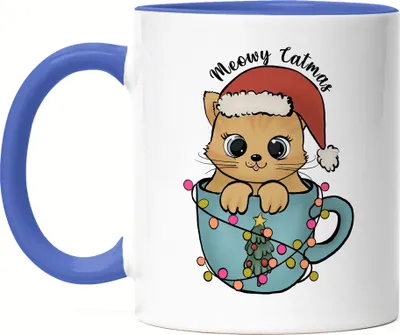 Produktbild von Meowy Catmas Tasse Blau Geschenkidee Katzen-Fans Süßes Motiv für Weihnachten für Katzenmamas und Katzenpapas