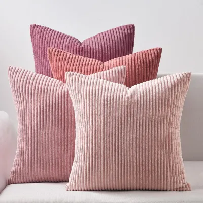 Produktbild von Rosa Cord-Kissenbezüge, 40 x 40 cm, gestreift, für Sofa, Schlafzimmer, Wohnzimmer, Balkon, Kinderzimmer, flauschig, mit Farbverlauf