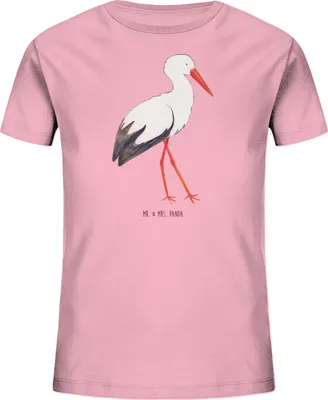 Produktbild von Mr. & Mrs. Panda Kleinkinder T-Shirt Storch 9-11 Jahre (134/146) - Baumwolle Pink - Geschenk, Lustige Sprüche, Kinder Öko, Baby, Kindershirt, Mutter, Teenager, Mütter