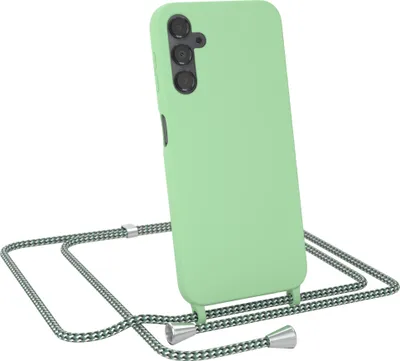 Produktbild von EAZY CASE Handykette kompatibel mit Samsung Galaxy A14 5G Handyhülle zum Umhängen, Silikon Hülle mit Band, Schutzhülle mit Ersatzkordel, Stylische Kette für Smartphone, Grün / Hell Grün Camouflage