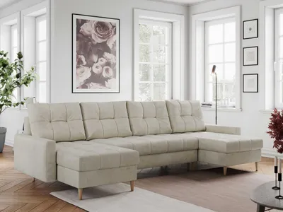 Produktbild von Ecksofa U-form mit Schlaffunktion, Bettkasten, Couch Sofa - COLIN U - Beige
