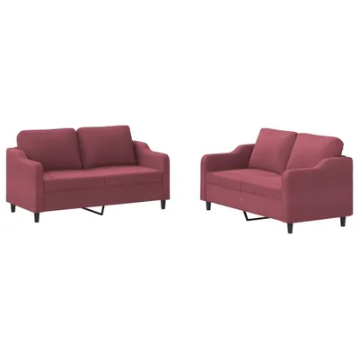Image de vidaXL Ensemble de canapés 2 pièces avec coussins vin rouge Tissu